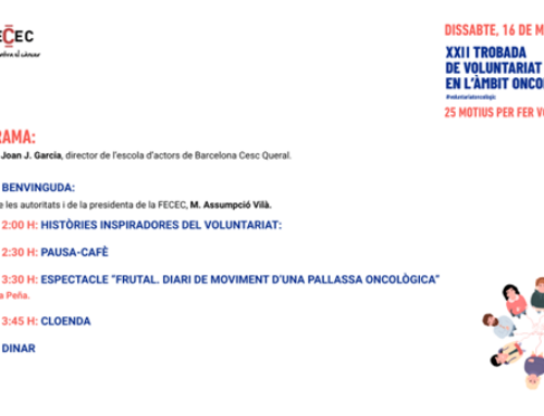 La FECEC impulsa la XXII Trobada de voluntariat oncològic el 16 de maig